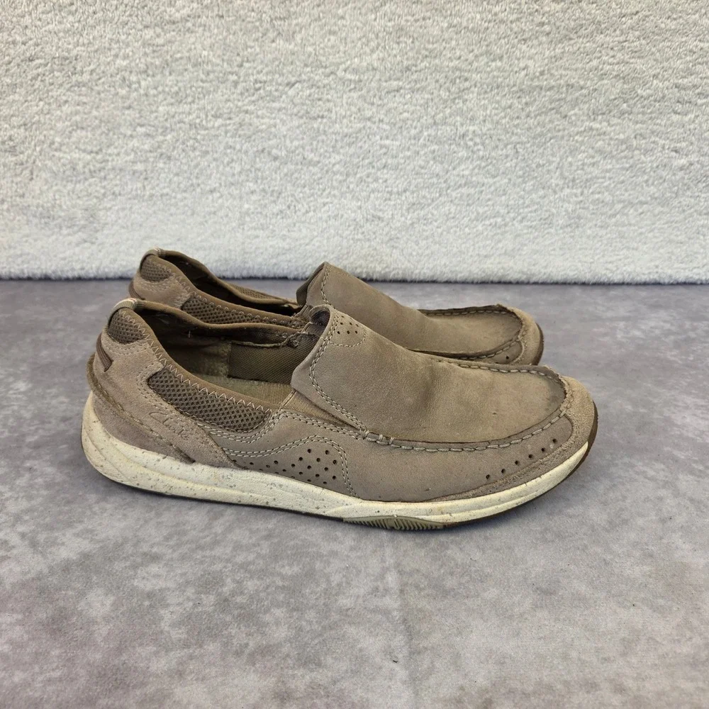 Clarks 1825 Mens 9.5M Brown Leather Mesh Slip On Loafers 82619 Casual Shoes